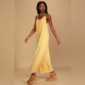 Lulus Women’s Small Breezy Yellow Wide-Leg Jumper Tropical Summer Vacation